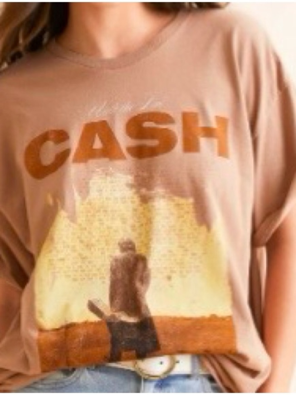 Buckle Tan "CASH" oversized Graphic Long Sleeve Tee